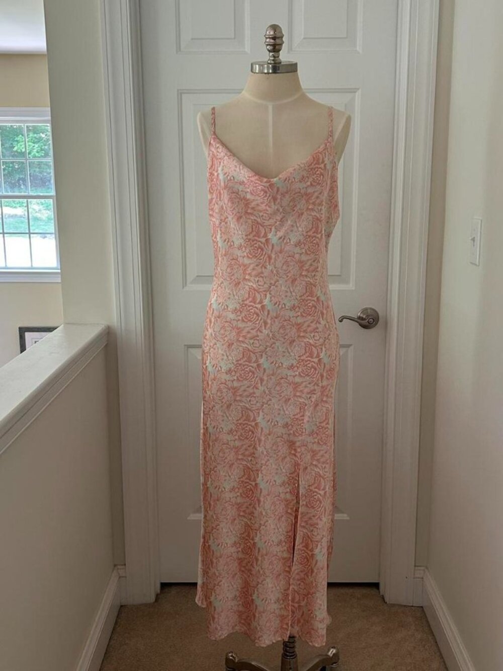 Paper Heart Pink floral maxi dress with spaghetti straps and open back size M